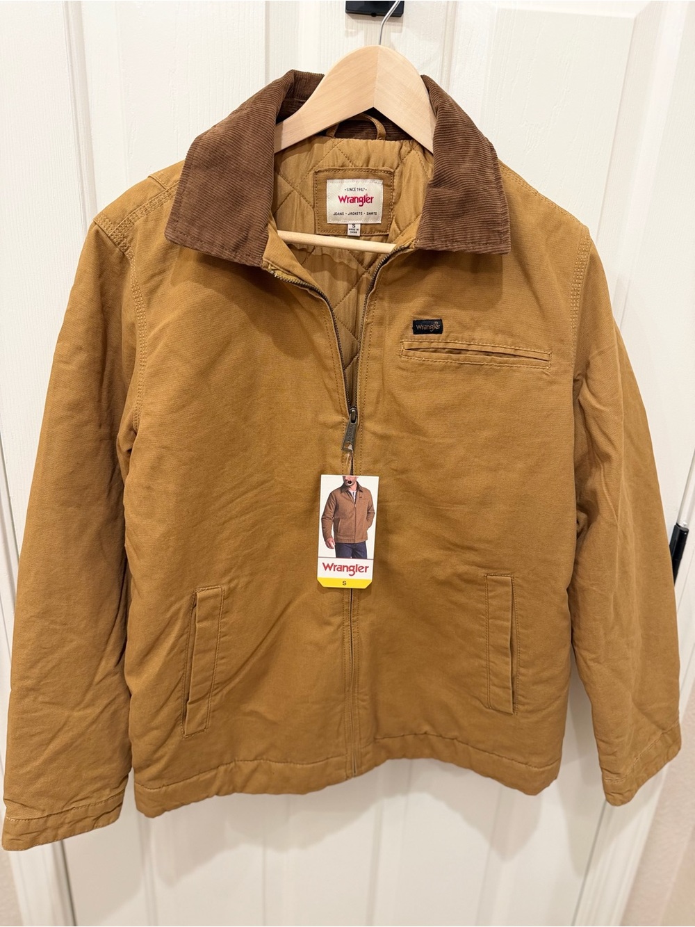NWT Wrangler Tan Canvas Jacket with Brown Corduroy Collar
